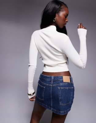 Princess Polly Slow It Down Stripe Detail Ribbed High Neck Zip Up Top In White