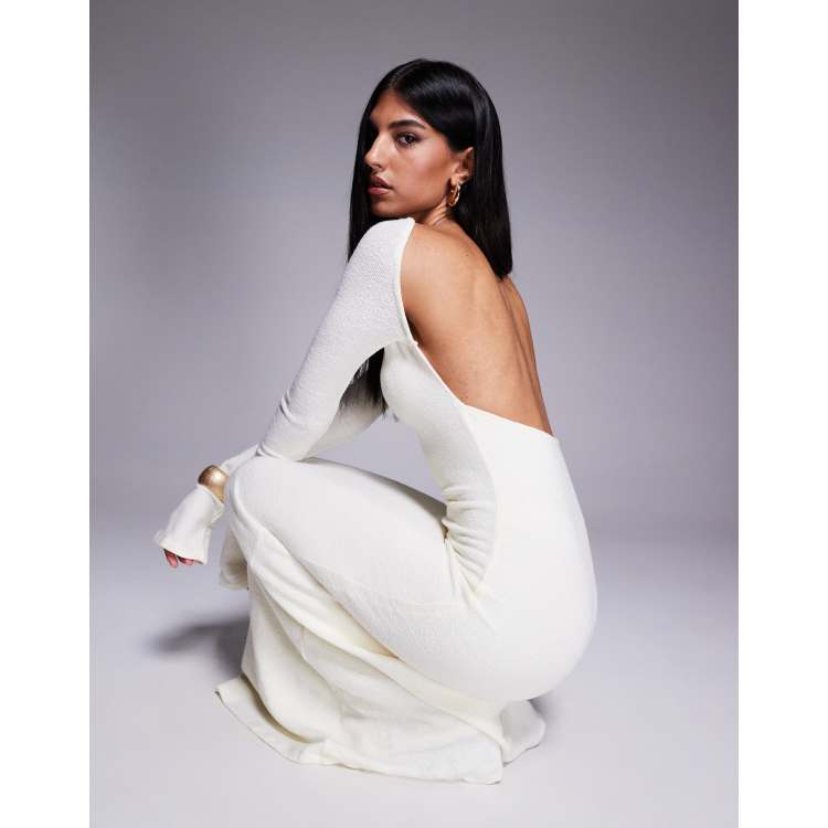 Princess Polly Snyder fine knit open back maxi dress in off white | ASOS