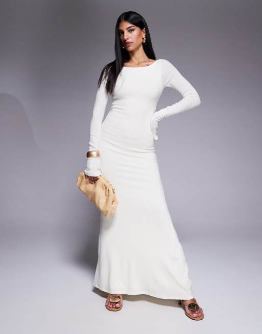 Princess Polly Snyder fine knit open back maxi dress in off white