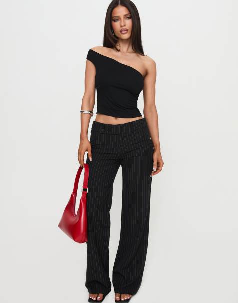 Princess Polly Socialista double button straight leg pants in black pinstripe - view 1