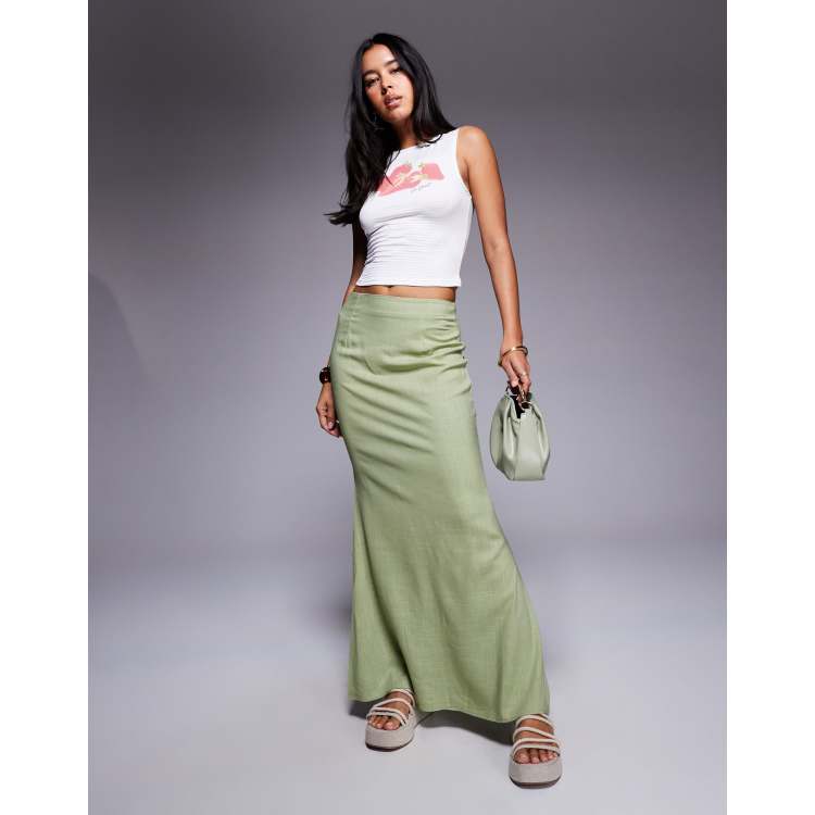 Princess Polly Women's Sophia Cotton & Linen Maxi Skirt - Green - Maxi Skirts