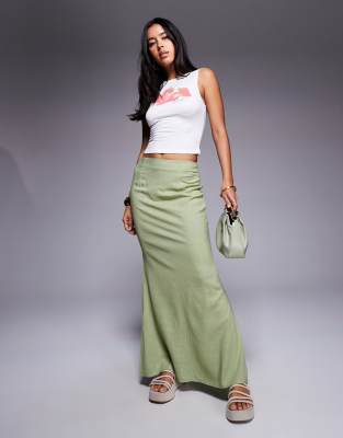 [Princess Polly] Princess Polly Sophia linen-blend column maxi skirt in sage green 6 GREEN