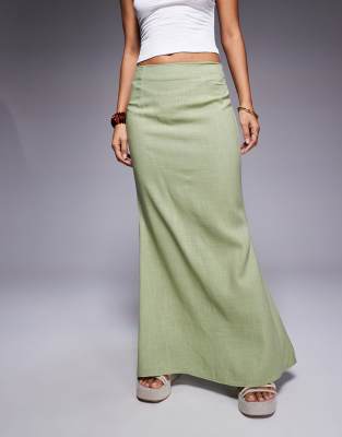 Princess Polly Sophia Linen Blend Column Maxi Skirt In Green