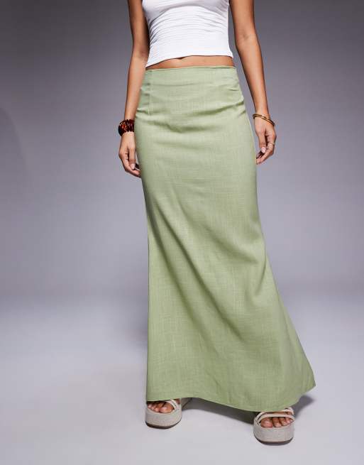 Princess Polly Sophia linen blend column maxi skirt in sage green , 2 of 5