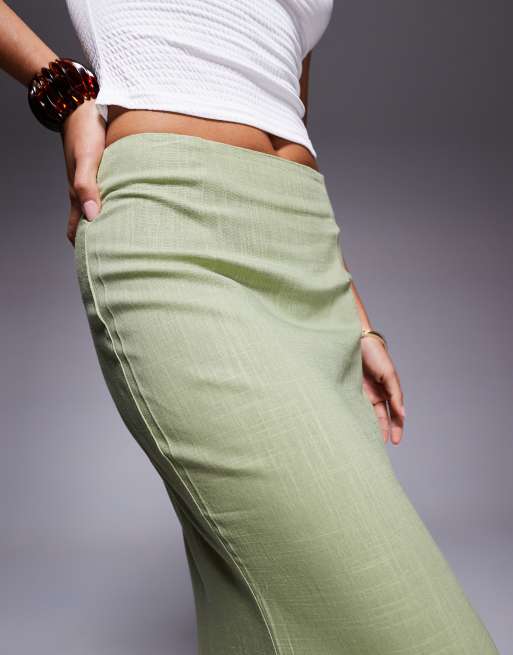 Princess Polly Sophia linen blend column maxi skirt in sage green | ASOS