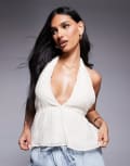 [Princess Polly] Princess Polly Sosna embroidered plunge open tie back top in beige-Neutral 8 BEIGE