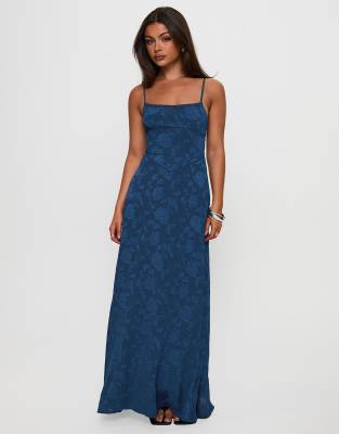 Princess Polly South Of France Floral Devore Cami Lace Up Back Detail Maxi Dress In Blue