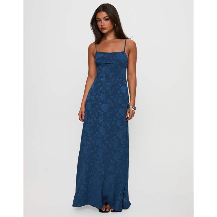 Princess Polly South Of France floral devore cami lace up back detail maxi  dress in navy | ASOS
