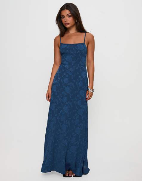 Princess Polly South Of France floral devore cami lace up back detail maxi dress in navy