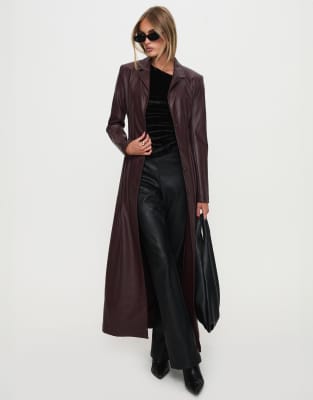 Princess Polly Speak Easy Faux Leather Structured Longline Coat In Red