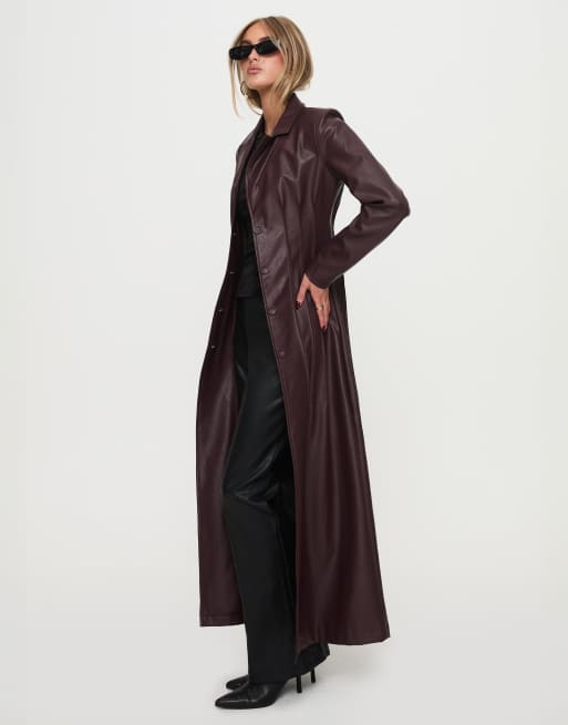 Princess Polly - Speak Easy - Manteau long et structuré en similicuir - Bordeaux, 3 de 4