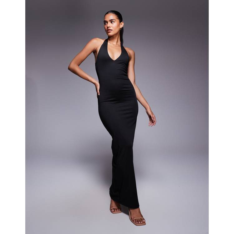 Princess Polly Spicy bodycon halterneck plunge maxi dress in black | ASOS