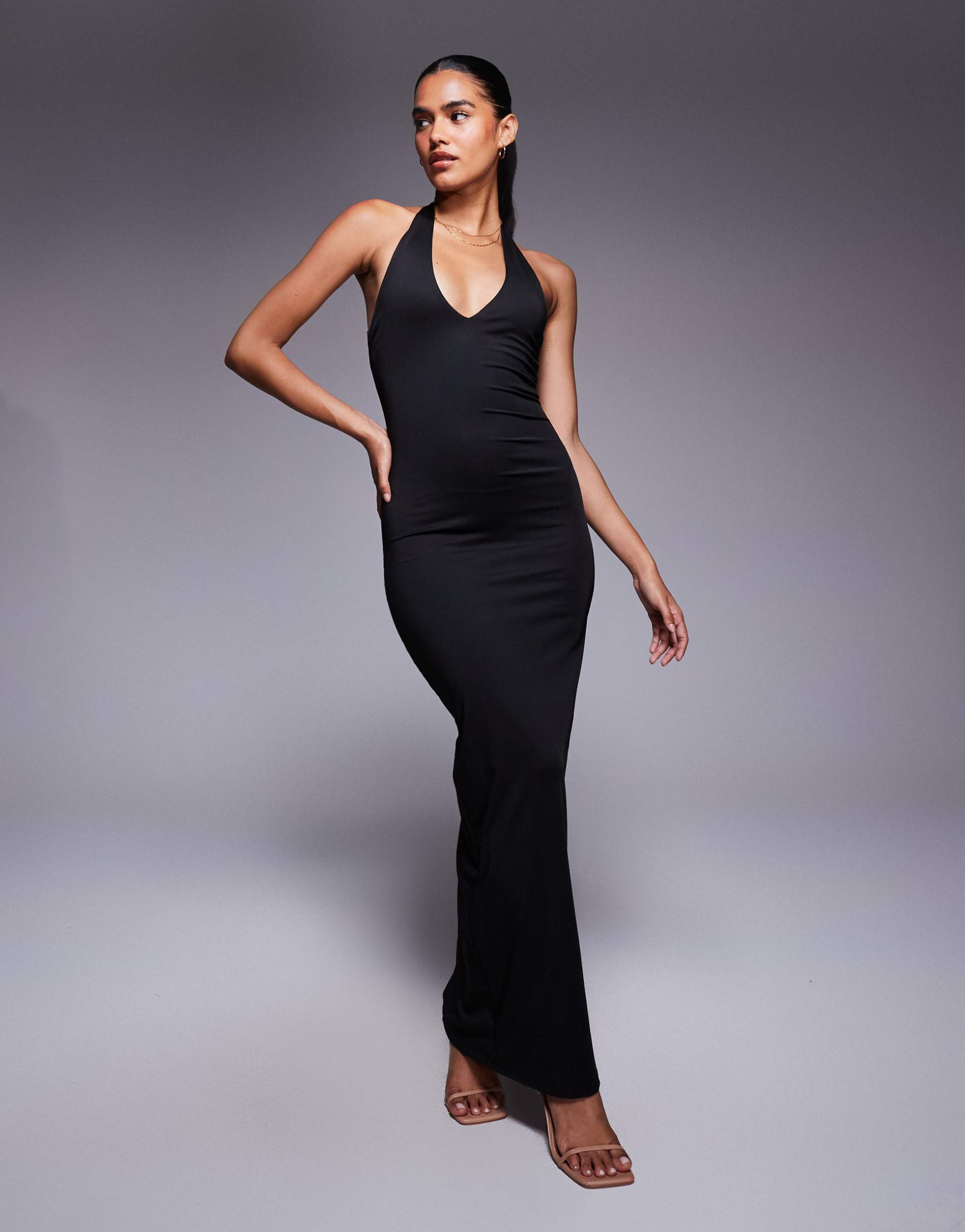 princess polly spicy bodycon halterneck plunge maxi dress in black