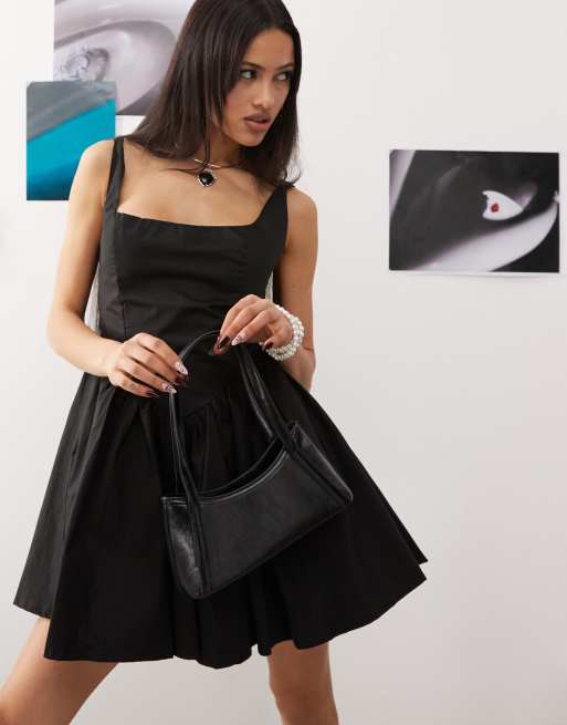 Princess Polly square neck corset detail skater mini dress in black 