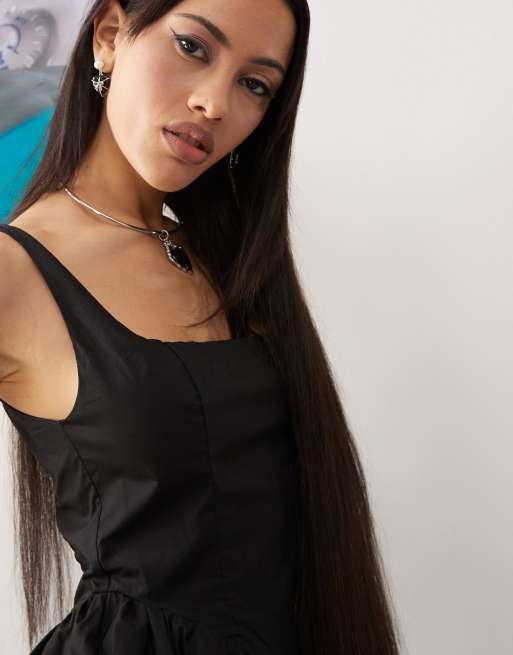 Princess Polly square neck corset detail skater mini dress in black 
