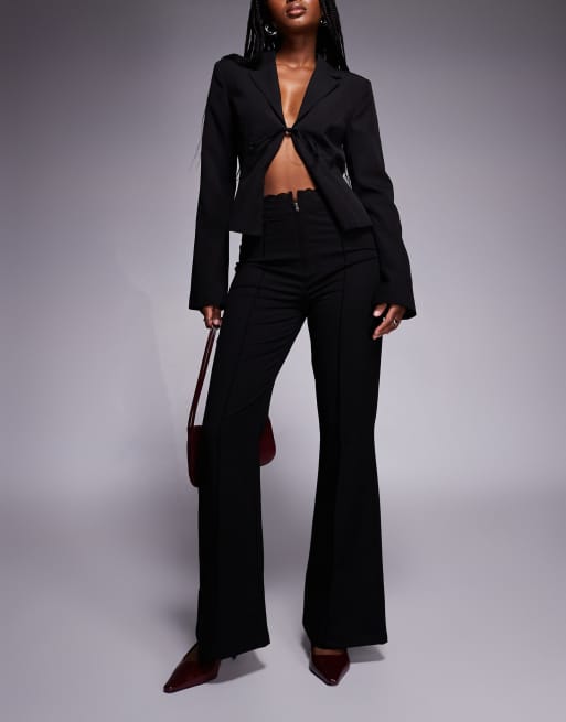 Princess Polly Stellina lace waist trim zip detail slim flared trousers in black