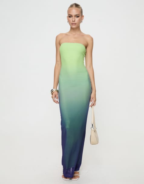 Princess Polly Stolen Love bandeau mesh maxi dress in green ombre - view 1