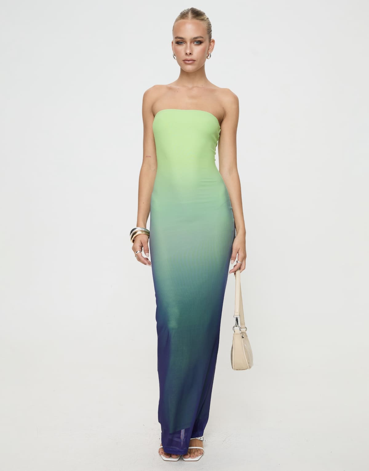Princess Polly Stolen Love bandeau mesh maxi dress in green ombre