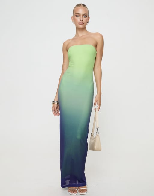 Princess Polly Stolen Love bandeau mesh maxi dress in green ombre