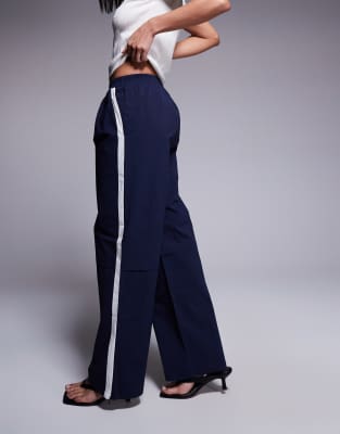 straight leg contrast side stripe windbreaker track pants in navy