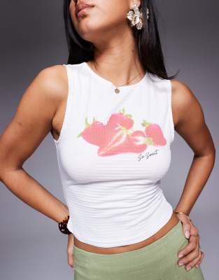 Princess Polly Strawberry Motif Sleeveless Tank Top In White