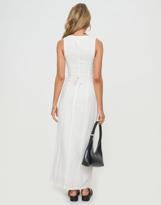 knee length dresses for ladies Summer Season Linen Blend Maxi Dress White main image 1