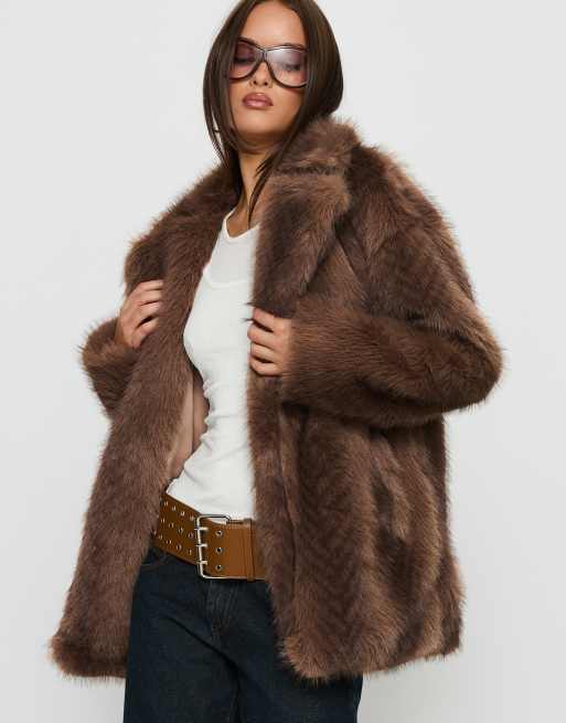 Princess Polly Super Trouper collared faux fur coat in brown, 4 of 4