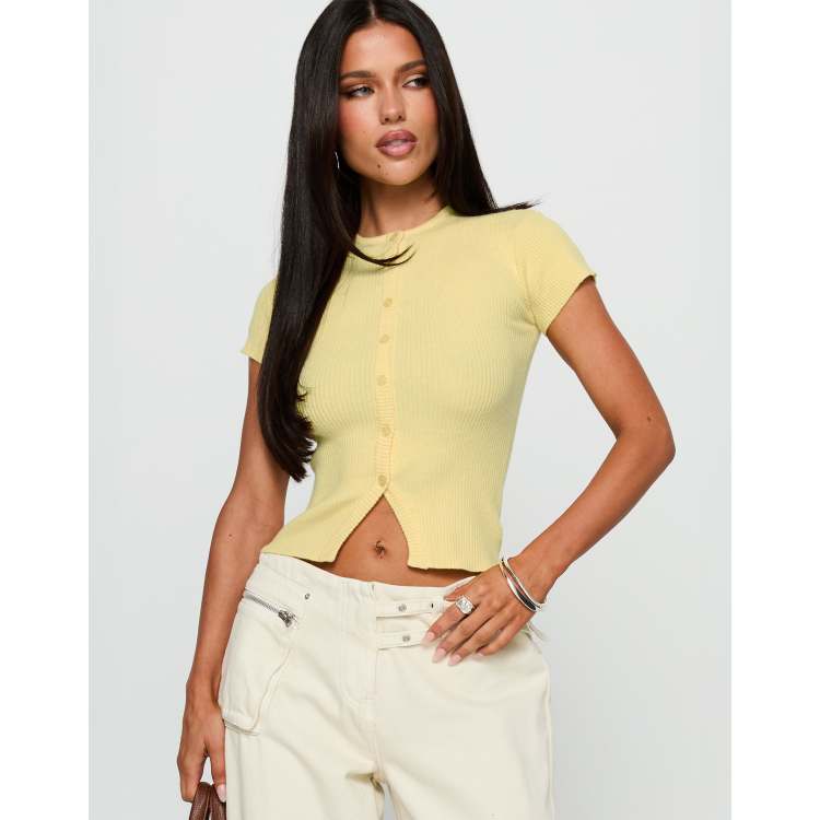 Princess Polly Suzu fine rib button through top in yellow | ASOS