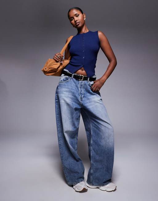 Princess Polly Suzu rib knit button up vest top in navy | ASOS