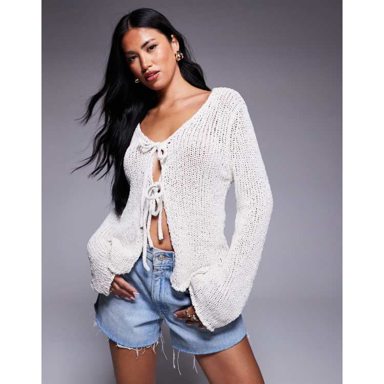 Princess Polly Swain knit open tie front flare sleeve cardigan in