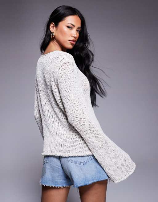 Princess Polly Swain knit open tie front flare sleeve cardigan in