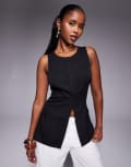 [Princess Polly] Princess Polly tailored longline tie back detail waistcoat in black 4 BLACK