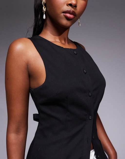 Princess Polly tailored longline tie back detail waistcoat in black, 3 of 4