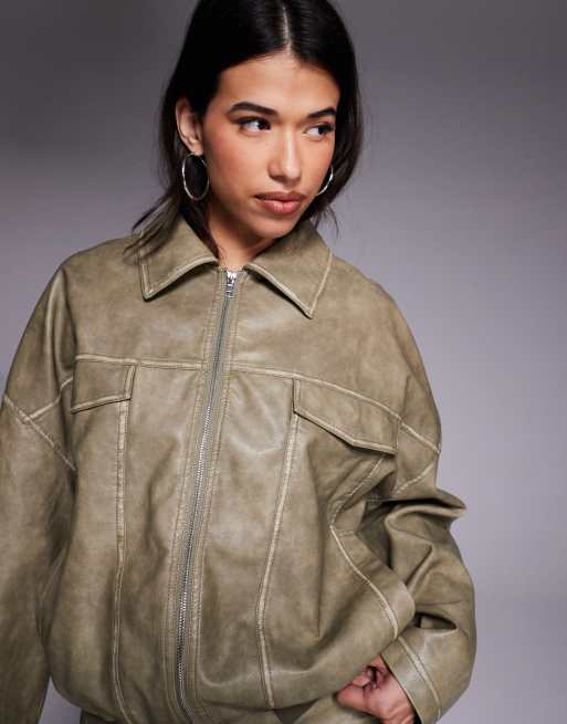 Princess Polly Tanza leather look oversized pocket detail jacket