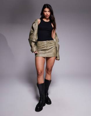 Princess Polly Tanza Leather Look Pocket Detail Mini Skirt Co-ord In Brown