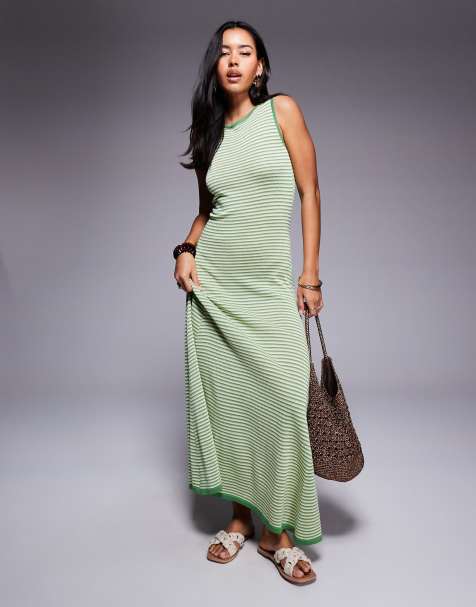 Princess Polly Tavison knitted sleeveless maxi dress in green stripe - view 1