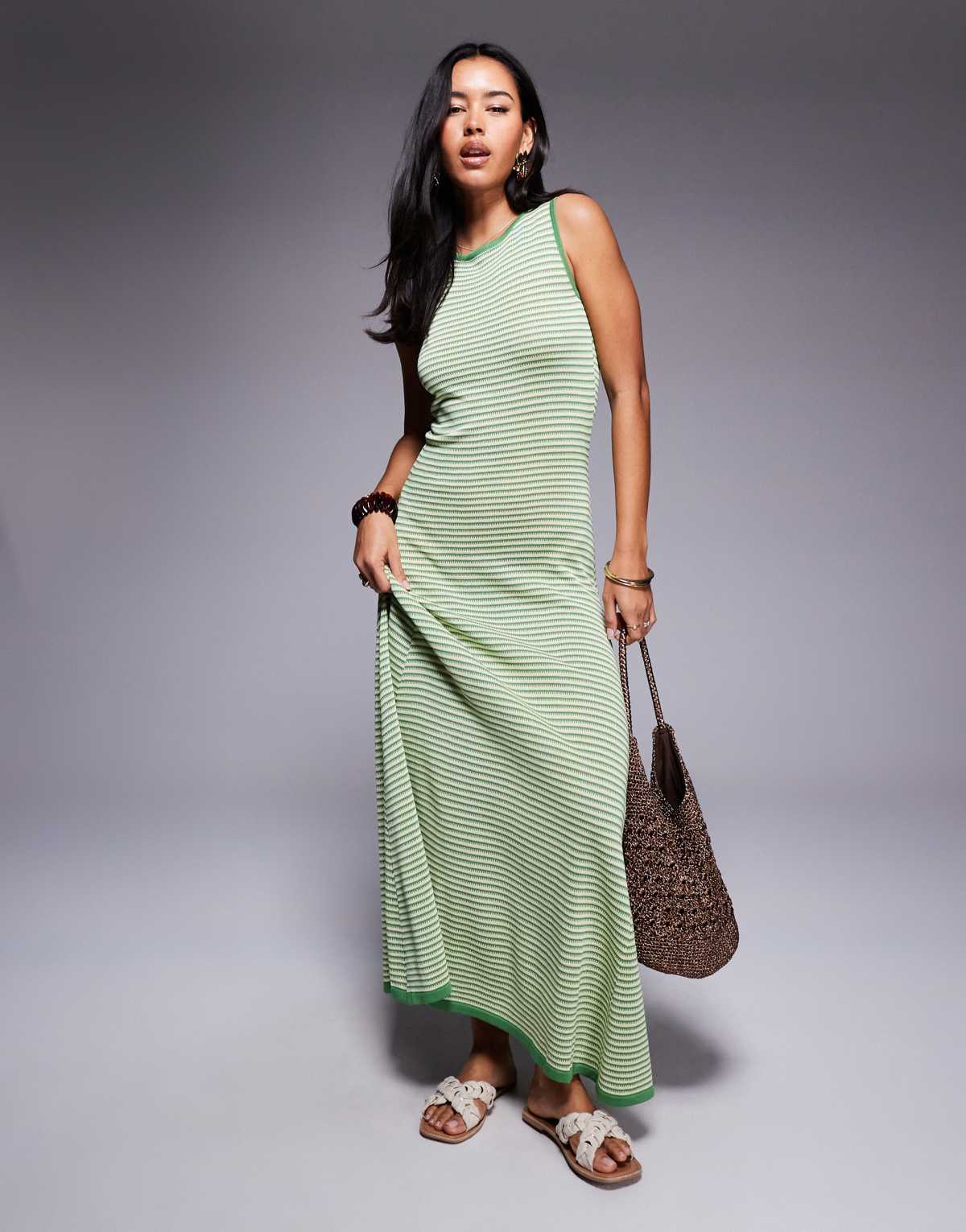 Princess Polly Tavison knitted sleeveless maxi dress in green stripe