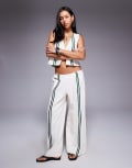 [Princess Polly] Princess Polly Telling Lies linen-blend wide leg front stripe pants in cream (Part of a set)-Multi 12 CREAM