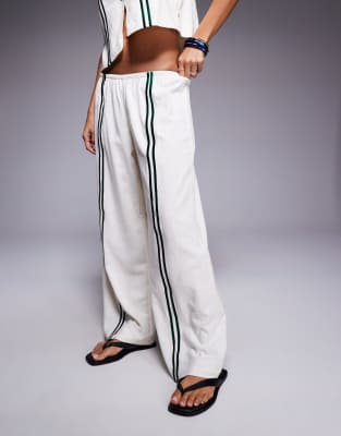 Princess Polly Telling Lies Linen Blend Wide Leg Front Striped Pants