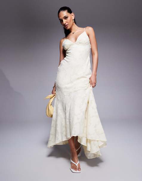 Princess Polly textured floral cross back strappy maxi dress in lemon - view 1