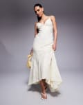 [Princess Polly] Princess Polly textured floral cross back strappy maxi dress in lemon-Yellow 16 Lemon