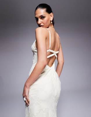 Princess Polly Textured Floral Cross Back Strappy Maxi Dress