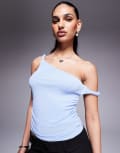 [Princess Polly] Princess Polly textured twist off shoulder top in baby blue 4 Light blue