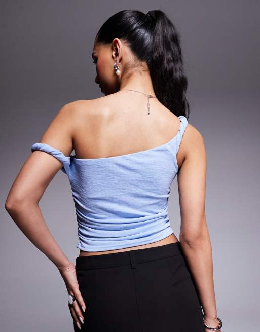 Princess Polly textured twist off shoulder top in baby blue, 4 of 4