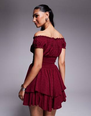 Princess Polly The Love Galore Textured Mesh Shirred Off-shoulder Ruffle Skirt Romper