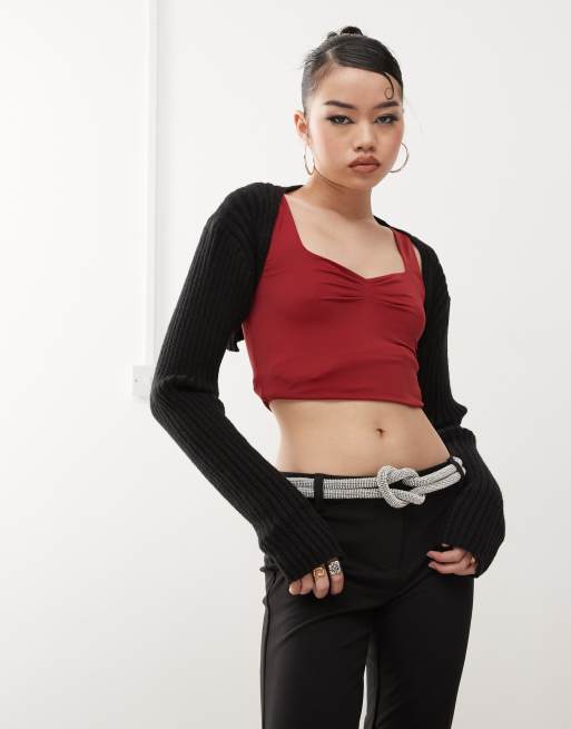Princess Polly - Top stile bolero nero in maglia a coste