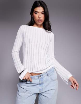 Princess Polly Tuppence Sheer Ribbed Knit Top In White