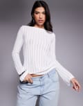 [Princess Polly] Princess Polly Tuppence sheer ribbed knit top in white 4 WHITE