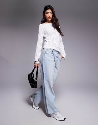 Princess Polly Tuppence Sheer Ribbed Knit Top In White