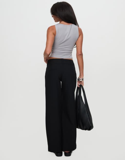 Princess Polly Two Lovers low rise tailored wide leg pants in black, 3 of 4